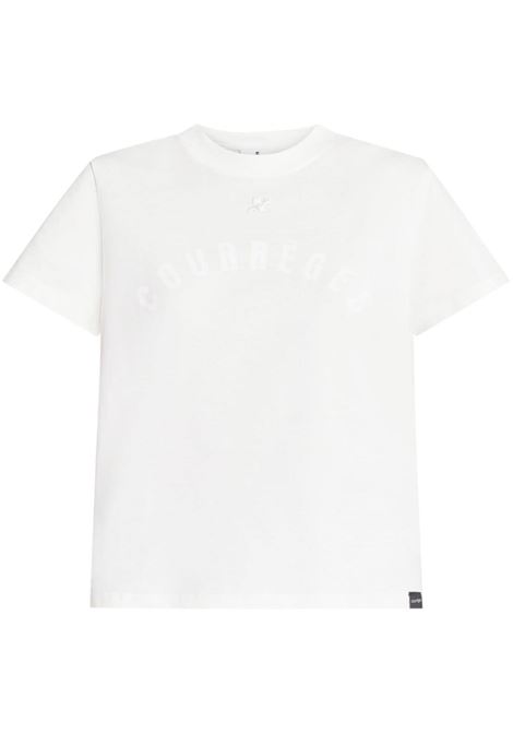 white cotton and jersey t-shirt with embroidered Courreges logo  COURRÈGES | 124JTS006JS01120001